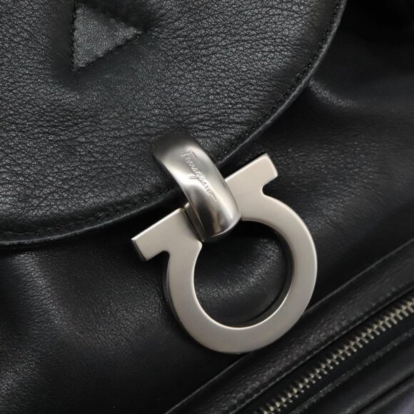 Salvatore Ferragamo Gancini Backpack Leather Black Silver